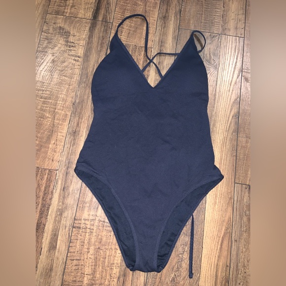 Abercrombie navy ribbed lace up back one piece bathing suit or bodysuit nwot $80 - Picture 4 of 5